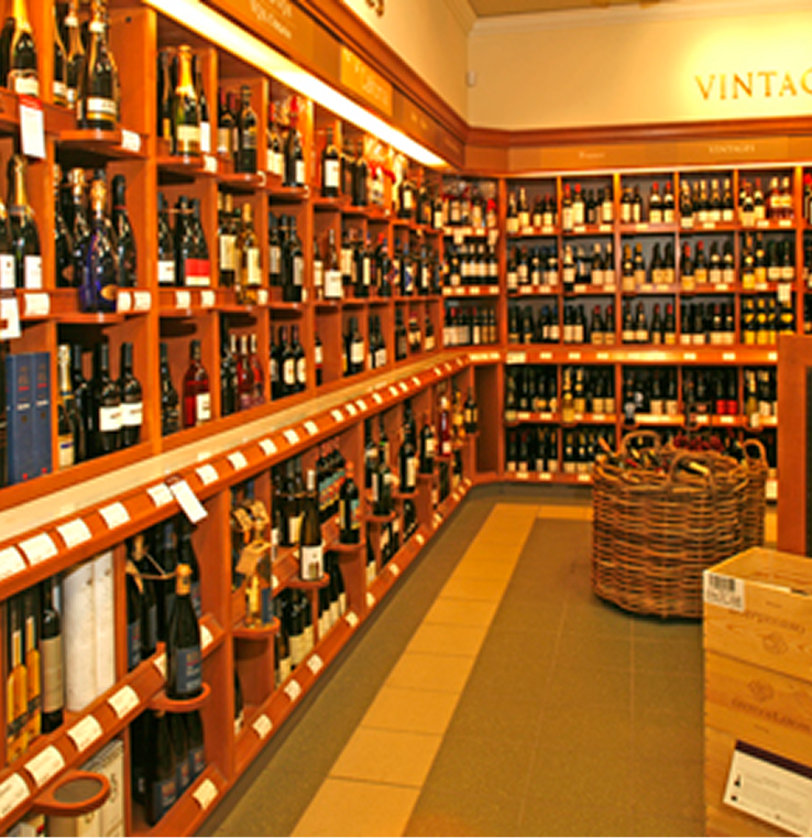 nterior of a wine store with shelves stocked with bottles, highlighting TOFCON's construction project for LCBO on Bank street.